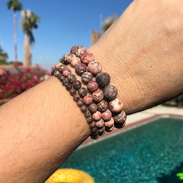 Leopard Skin Jasper #1 - 4mm, 6mm, 8mm or 10mm round beaded bracelet - protection for travelers, self-healing assistance, mental clarity