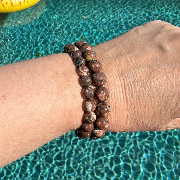 Chocolate Jasper Bracelet - 8mm or 10mm beads - good for stress, integrity, intuition and communication