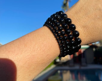 Black Tourmaline bracelet #1 - 4mm, 6mm, 8mm, 10mm or 12mm beads, healing jewelry - protection, cleanses and purifies energy