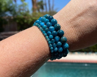 Blue Apatite bracelet #1 - 4mm, 6mm, 8mm or 10mm beaded intention bracelet - motivational, public speaking, studying, concentration, memory