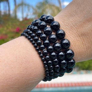 Black Agate 4mm, 6mm, 8mm, 10mm or 12mm beaded intention bracelet, healing jewelry - protective, good fortune, calming