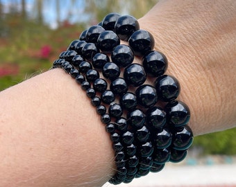 Pulsera de cuentas de ágata negra, joyería con intención curativa, piedra protectora