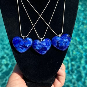 Blue Heart Pendant, fused glass with sterling silver chain