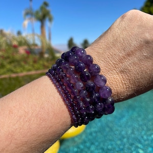 Amethyst  bracelet #1 - 3mm, 4mm, 6mm, 8mm, 10mm or 12mm beaded intention bracelet, healing jewelry - peace, happiness & love