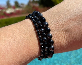 Protection Bracelet #1 - Black Tourmaline / Hematite 4mm, 6mm or 8mm beaded bracelet