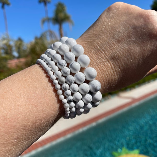 Howlite #1 - 4mm, 6mm, 8mm, 10mm or 12mm beaded intention bracelet - calming, soothing, neutralizes negative energy