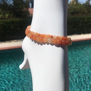 Orange aventurin Fußkettchen - 9 Zoll, 4mm oder 6mm Perlen, Heilschmuck - Kreativität, Energie, Selbstwertgefühl