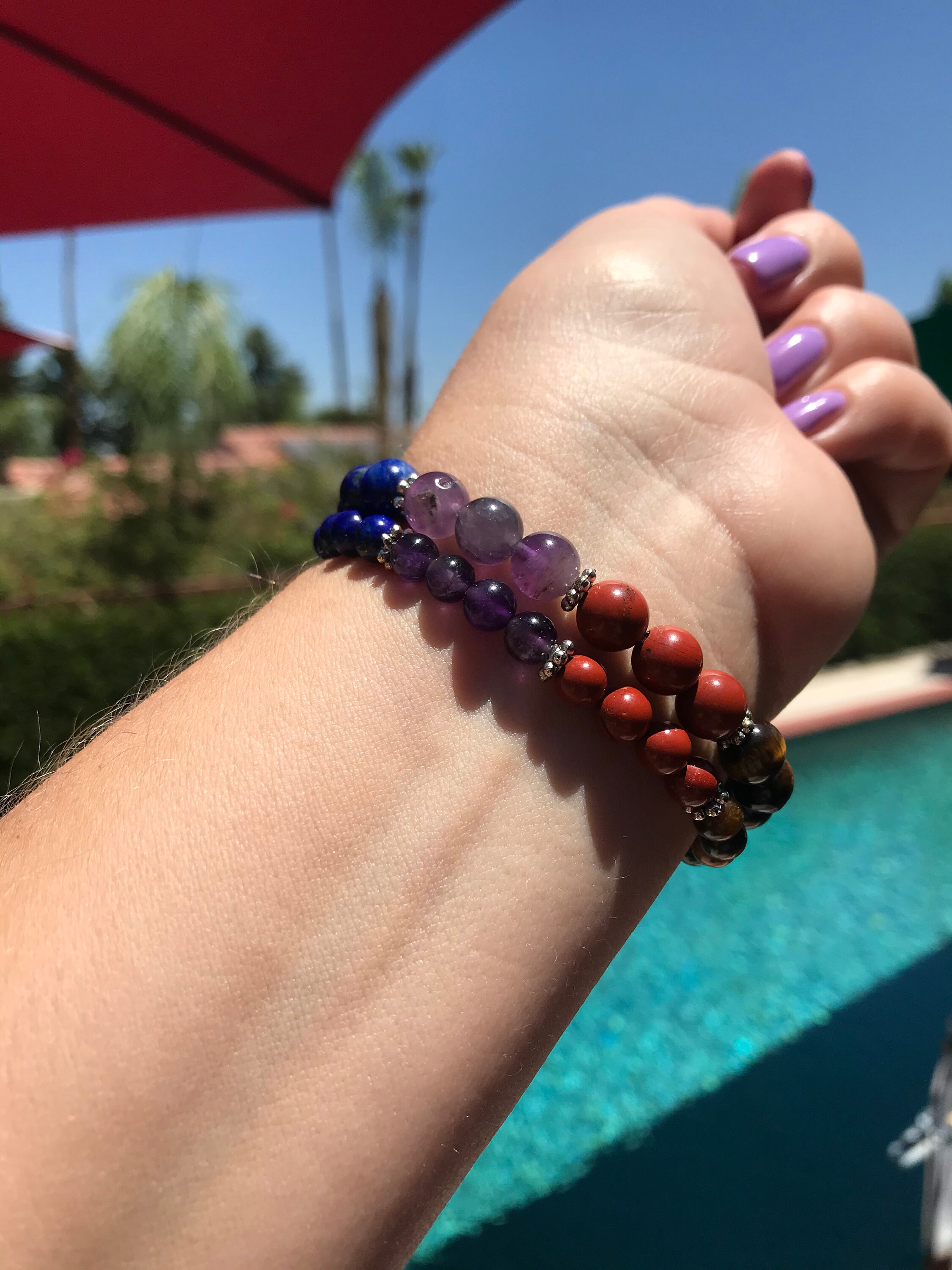 7 braccialetti chakra bohémien, pietre naturali: ametista, lapislazzuli, acquamarina, avventurina, occhio di tigre, corniola, agata rossa, ebreo spirituale