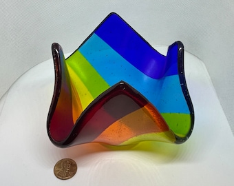 Fused glass pride candle holder - 5.5 inches