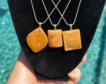 Fossil coral jasper pendant with sterling silver chain
