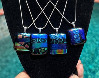 dichroic fused glass pendant - comes with sterling silver chain