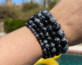 Snowflake Obsidian 4mm, 6mm, 8mm, 10mm or 12mm beaded intention bracelet, healing jewelry - grounding, peace, cleansing, balance