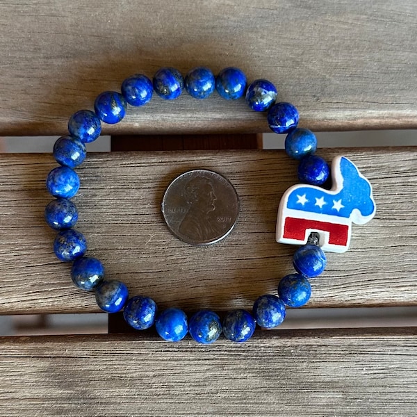 Lapis and democrat donkey beaded bracelet - ceramic donkey with 8mm lapis lazuli