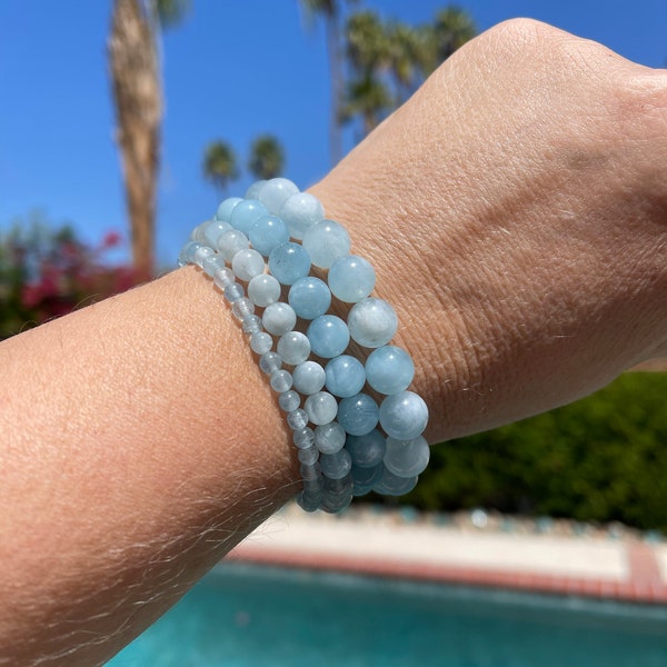 Aquamarine bracelet #2 - 4mm, 6mm, 8mm or 10mm beaded bracelet, healing jewelry - calming, cleansing, communication