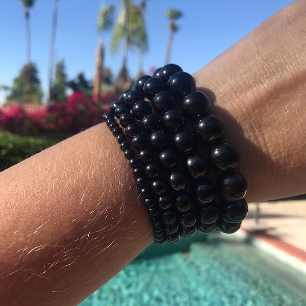 Shungite Bracelet 4mm, 6mm, 8mm, 10mm or 12mm beaded bracelet - EMF protection, reduce stress, insomnia, anxiety, boost energy