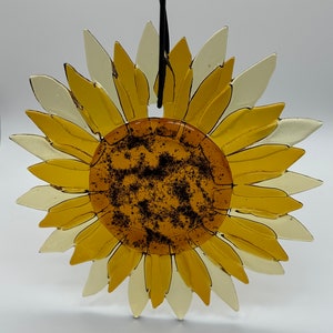 Fused glass  sun catcher or wall hanging - 8x8 inches - sunflower