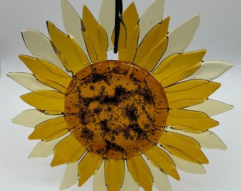 Fused glass  sun catcher or wall hanging - 8x8 inches - sunflower