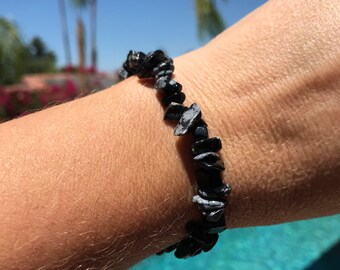 Snowflake bracelet #2 - chip beaded intention bracelet - grounding, peace, cleansing, balance