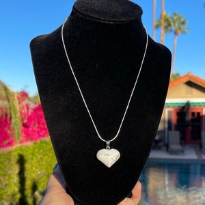 howlite heart pendant with sterling silver chain - 1 inch wide - calming, soothing, neutralizes negative energy