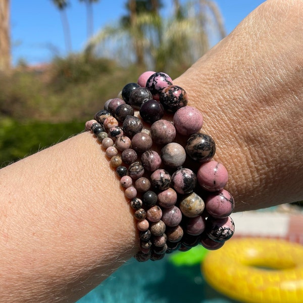 Rhodonite bracelet #1 - 4mm, 6mm, 8mm, 10mm or 12mm beaded bracelet, healing jewelry - forgiveness, compassion, emotional healing, stability