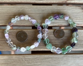 Fluorite bracelet #7 (heart beads) - 8mm or 10mm beaded bracelet - physical & mental balance + coordination, neutralize negative energy