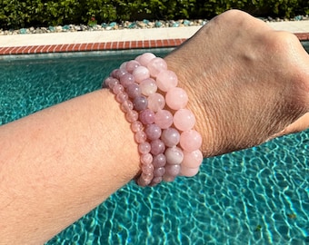 Rose Quartz Bracelet #1 - 6mm, 8mm, 10mm or 12mm beaded intention bracelet, healing jewelry - heart, peace, healing, comfort
