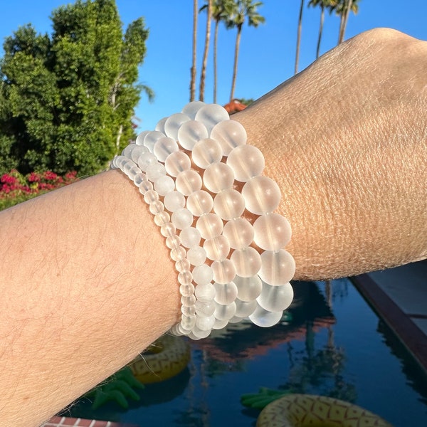 Quartz Crystal Bracelet #2 - frosted - 4, 6, 8, 10 or 12mm - enhances power of other crystals, energy perception, great for meditation