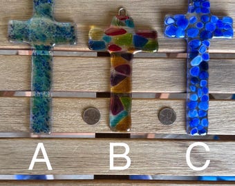 Fused Glass Cross - 3x6x.25 inches - perfect for hanging in window