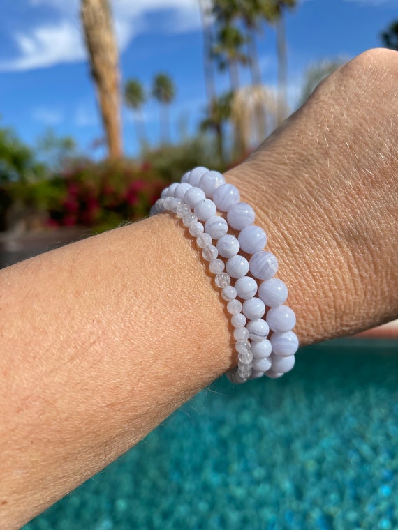 Buy REBUY Blue Lace Agate Bracelet Crystal Healing Gemstone Bracelet Stone  Bracelet for Men & Women, Bead Size 8 MM, Color Blue at Amazon.in
