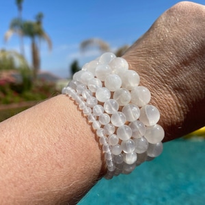 Selenite bracelet #1 - 4mm, 6mm, 8mm, 10mm or 12mm beaded intention bracelet - protection, guardians, dispels negative energy