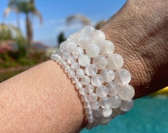 Selenite bracelet #1 - 4mm, 6mm, 8mm, 10mm or 12mm beaded intention bracelet - protection, guardians, dispels negative energy