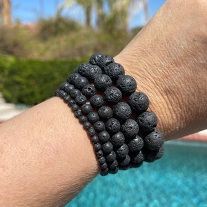 Lava stone bracelet #1 -WAXED- 4mm, 6mm, 8mm, 10 and 12mm beaded bracelet - strength, courage, stability, calming, grounding, dispel anger,