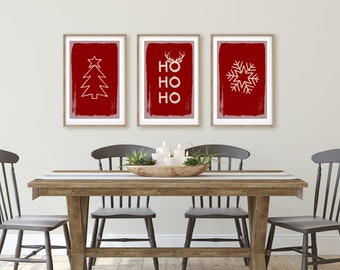 Conjunto de arte de pared con estampado navideño de 3 piezas decoración navideña imprimible invierno digital