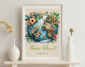 Póster "Flower Planet" - Globo terráqueo Punchy Flowers como planeta de flores, póster floral decorativo - motivo n.º 2 de la serie