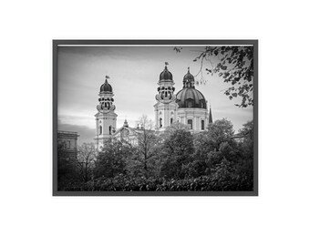 Iglesia de San Teodoro en Múnich - Múnich - Póster elegante enmarcado | Decoración arquitectónica en blanco y negro, arte mural para la oficina en casa
