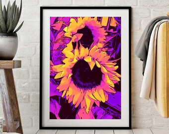 Póster de flores con girasoles originales, papel fotográfico, carteles florales, arte de pared de flores, decoración botánica para el hogar