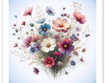 Póster de flores cuadrado con borde blanco con marco de fotos de flores silvestres.