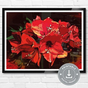 Poster Amaryllis flowers illustration Advent decoration Christmas floral wall art living room