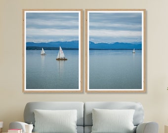 Set of 2 posters Starnberger See with sailing school and Alps panorama