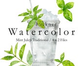WATERCOLOR Mint Julep Clip Art - Southern Cocktail - Mint - Bourbon - Hand painted - Download - Kentucky Derby - Silver Cup - JPG PNG