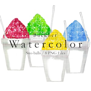WATERCOLOR Sno-ball Clip Art - Snoball Clipart - Snowballs - Snow Cones - Sno-balls Illustration - Download - Handmade - PNG