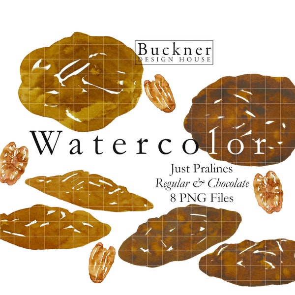 WATERCOLOR Praline Illustrations - Pecan Pralines - Chocolate Pralines - Praline Clip Art - Pecan Candy - Hand Painted - Downloadable - PNGs