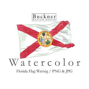 WATERCOLOR Florida Flag Waving Illustration - Hand Painted - FL Flag - USA - Clip Art - Florida Flag Flying - State Flag - png, jpg