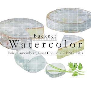 WATERCOLOR Cheese Illustrations - Clip Art - Brie - Cheese Wheel - Chamembert Cheese - Goat Cheese - Soft Cheese - Handmade - Cheese - 7 PNG