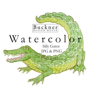 WATERCOLOR Silly Gator Clip Art - Funny Alligator - Cajun - Mardi Gras - Illustration - Louisiana Gator - Florida Gator - PNG, JPG