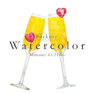 WATERCOLOR Mimosa Clip Art - Mimosas - Bottomless Mimosas - Hand Painted - Peach Bellini - Brunch - Wedding - Batchelorette - JPG & PNG