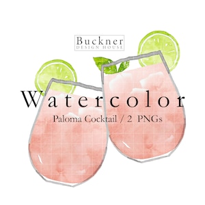 WATERCOLOR Paloma Illustration _ Paloma Clip Art - Grapefruit Cocktail - Signature Drink - Wedding Bar - Pink Drink - Hand Painted - PNG