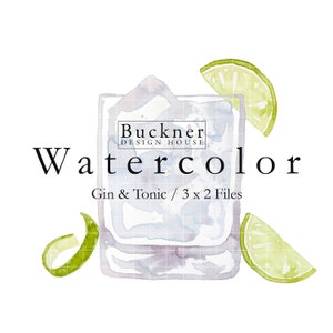 Aquarell Gin Tonic Clip Art - Gin Cocktail - G&T - Wodka Soda - Handgemalt - Download - Cocktail Illustration - JPG, PNG