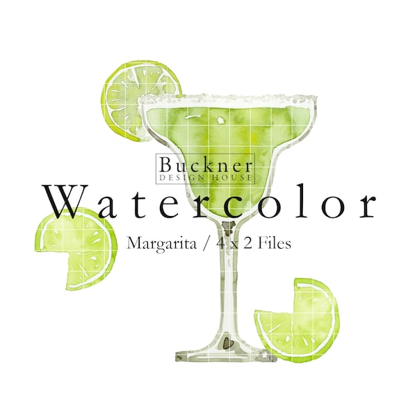 WATERCOLOR Margarita Clip Art with Lime Slice - Illustration - Hand Painted - Instant Download - Taco Tuesday - Moms Night Out - JPG, PNG