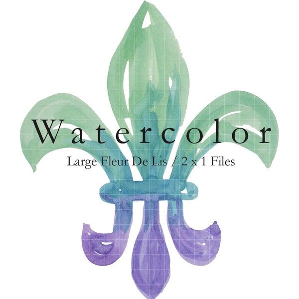 WATERCOLOR Fleur de Lis Clip Art - Green - Purple - Hand Painted - Instant Download - New Orleans - French - Digital Art - JPG, PNG